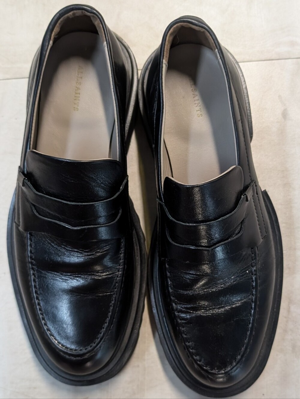 AllSaints Lola black leather loafers